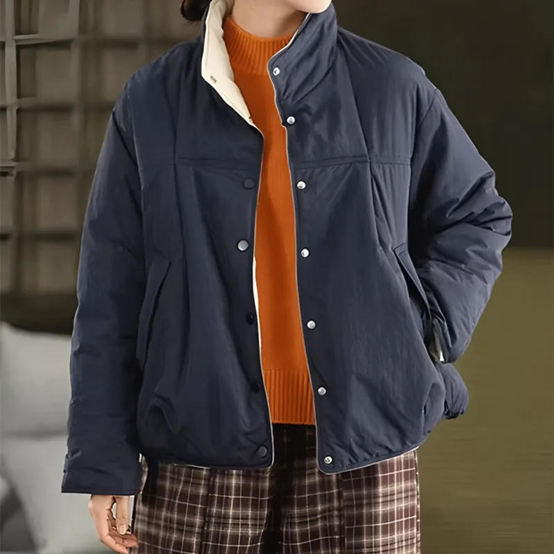 

Women's Thiened ort Cotton Jaet with Cotton Fill Winter Warm Outerwear Single Button High Quali Fce-Lined Coat