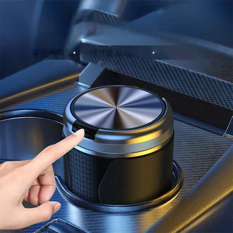 Universal Portable Car Ashtray with LED Night Light & Odor Proof Sealed Lid, Cup Holder Style Cigarette Ash Storage Auto Interio