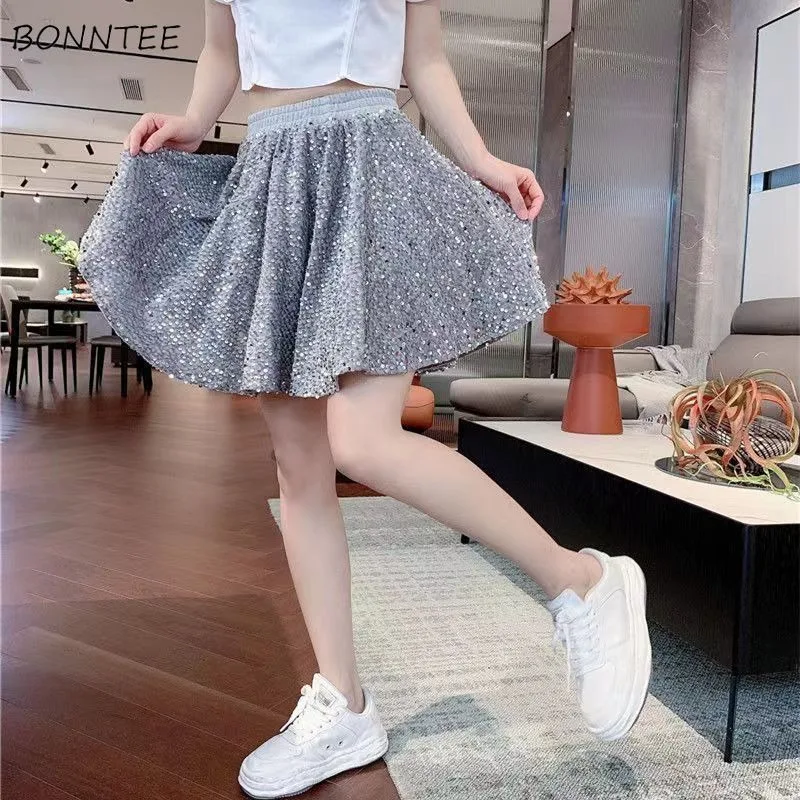 

Sequined Ball Gown Mini Skirts Women Bling Elastic High Waist Faldas Elegant All-match Stylish Streetwear Spring Summer Chic