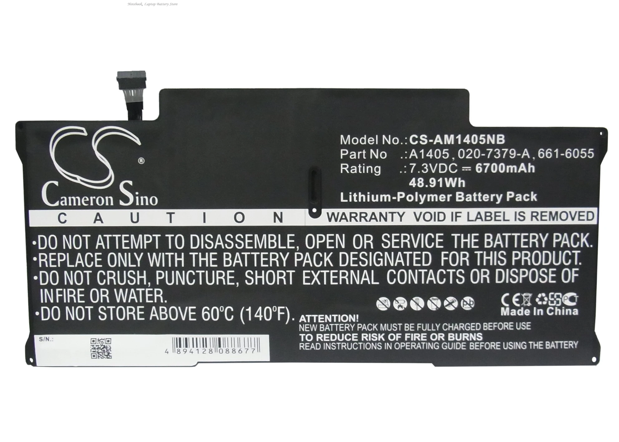 7.3V 6700mAh Laptop Battery A1405 661-6055 A1369 for Apple MacBook Air 13