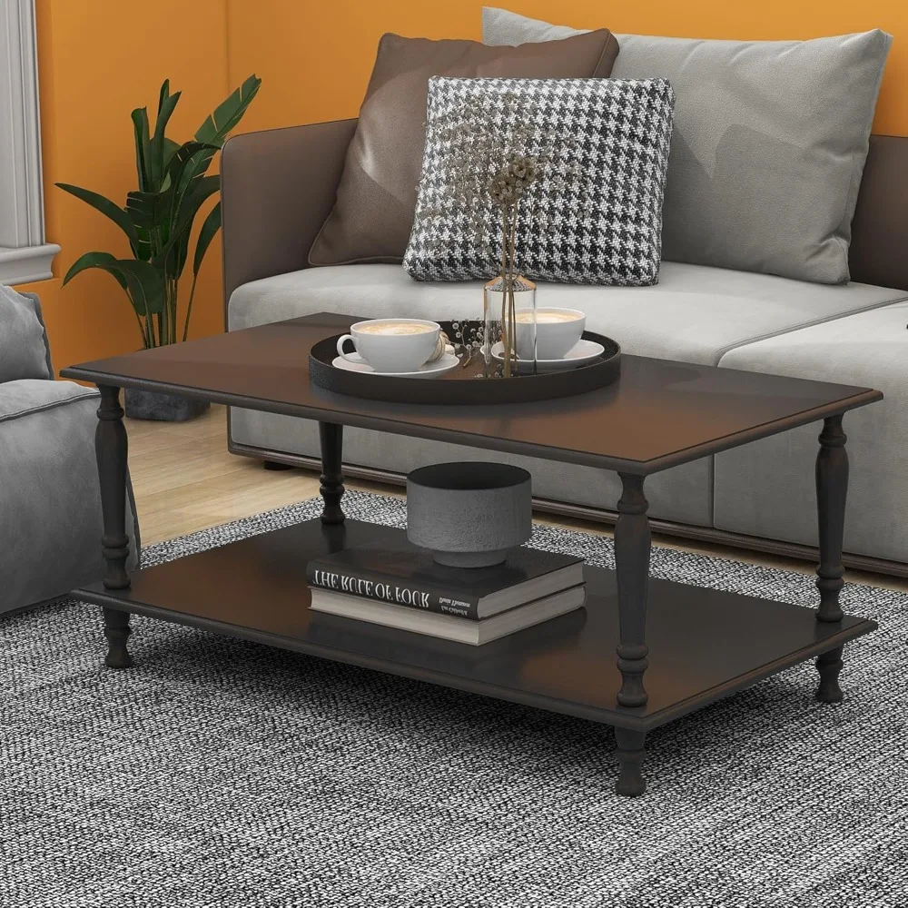 

European Black Coffee Table With Storage Living Room Vintage Boho Coffee Table 39 Inch Unique Rectangle Coffe Side Tables