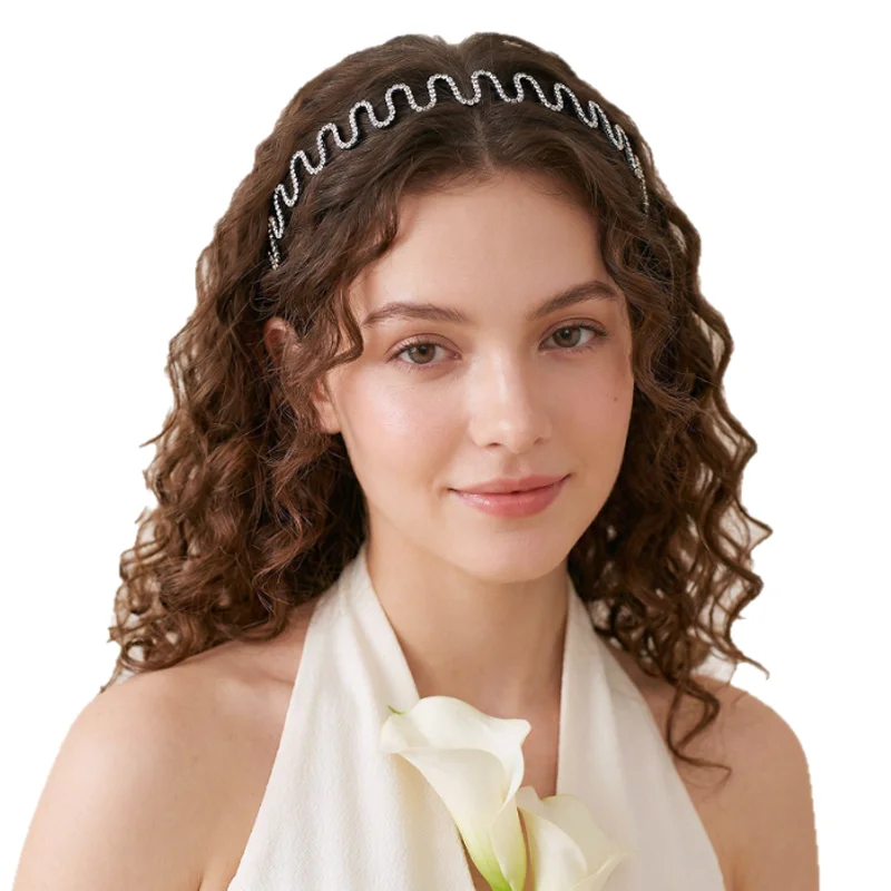 

Personalized Sparkling Diamond Thin Edge Wavy Headband Face Washing Hair Hoops Women Daily Hair Accessories Press Hair Headwear