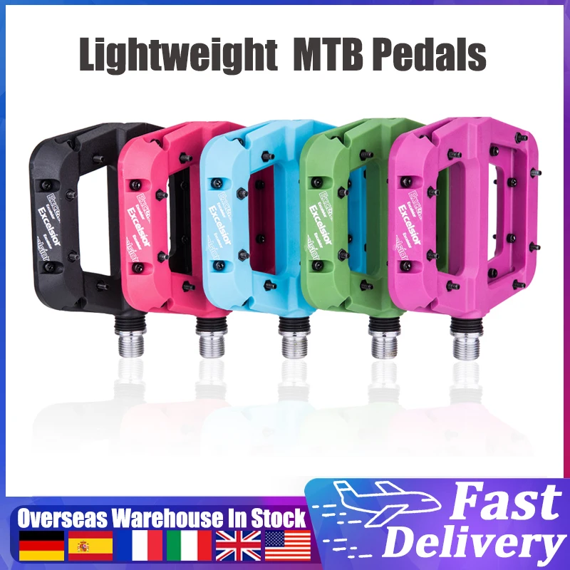 MTB Bike Pedals Non-Slip Mountain Bike Pedals Platform Nylon Fber Lightweight Bicycle Flat Pedals For 9/16 Inch Spindle Cycling