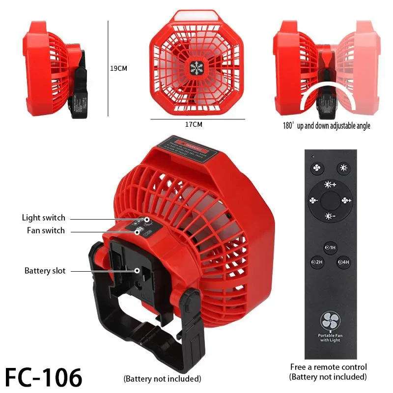 Ventilador multifuncional da iluminação exterior, bateria de lítio de Milwaukee 14.4V-18V, lâmpada 3W, FC103, FC104, FC105, FC106, FC107, FC108