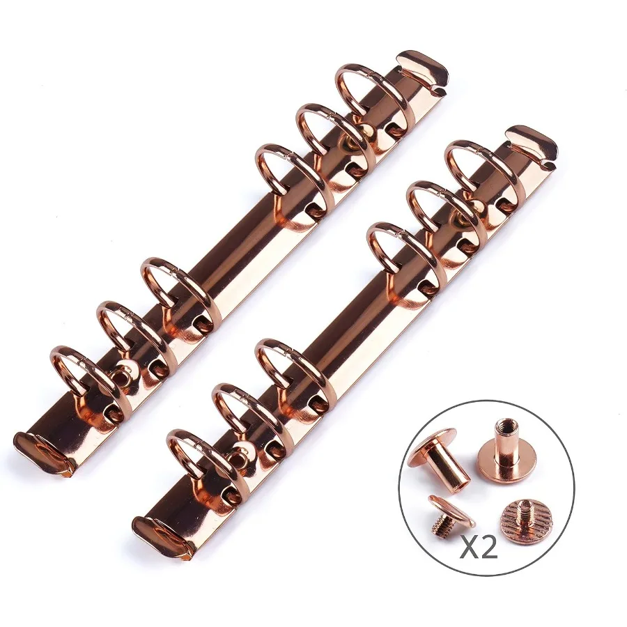 2 Pieces 6Hole Ring Binder Mechanisms Replacement Kit for Binder Planners Persol Size Rose Gold Color 25mm