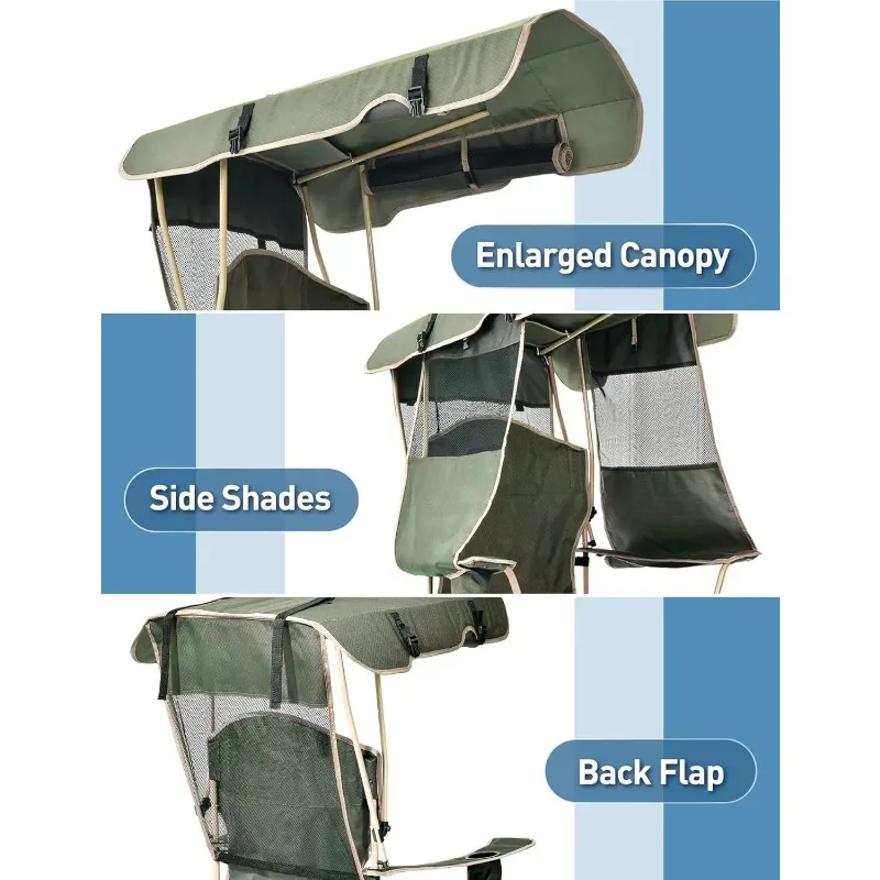 Folding Camping Chair with Canopy for Adults, Outdoor Beach Fishing Chair, 330LBS Load, Side Pocket