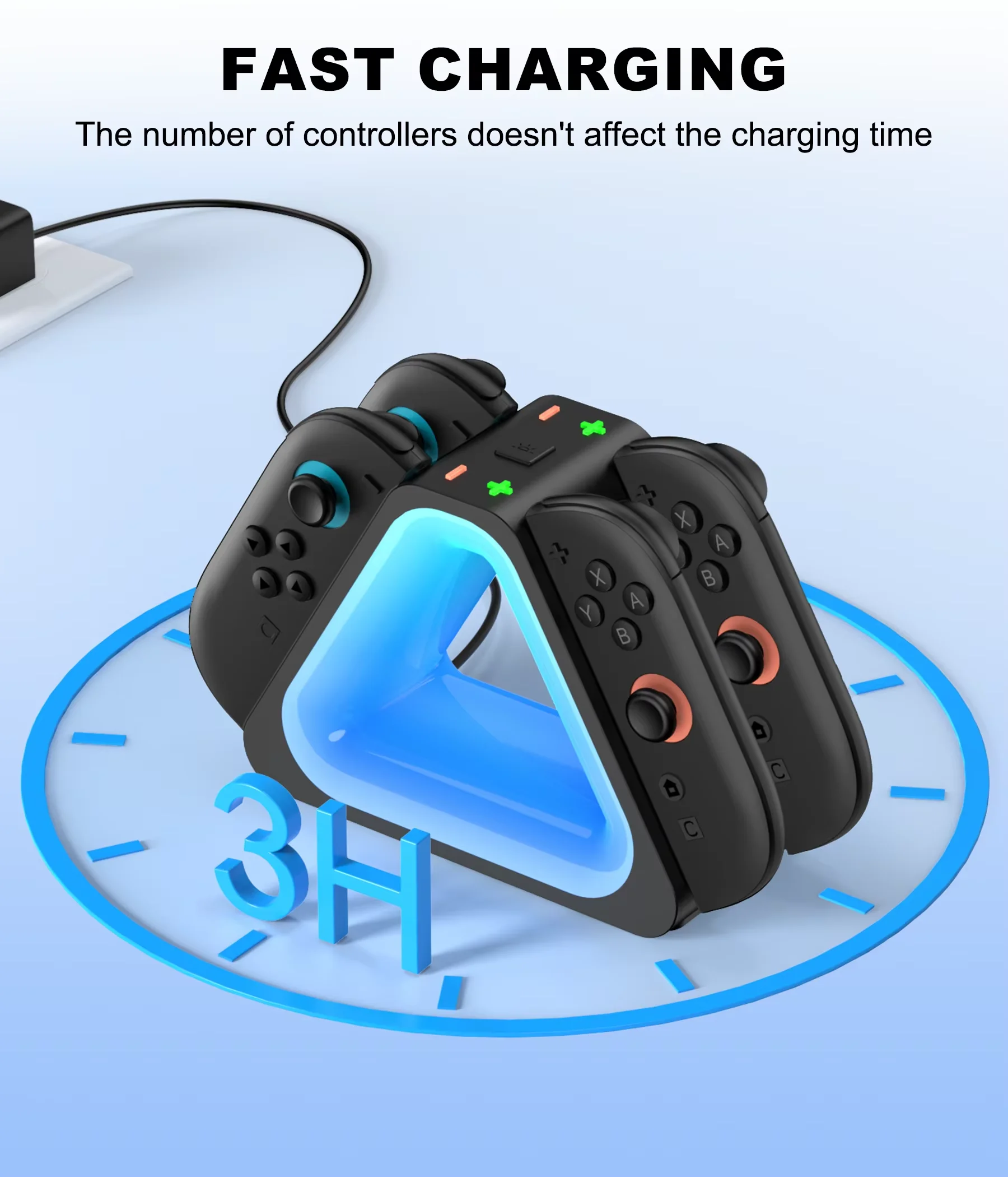 Зарядная док-станция для контроллеров Switch2 Станция быстрой зарядки с 4 портами зарядки, 7 режимами освещения RGB и зарядным кабелем Type-C