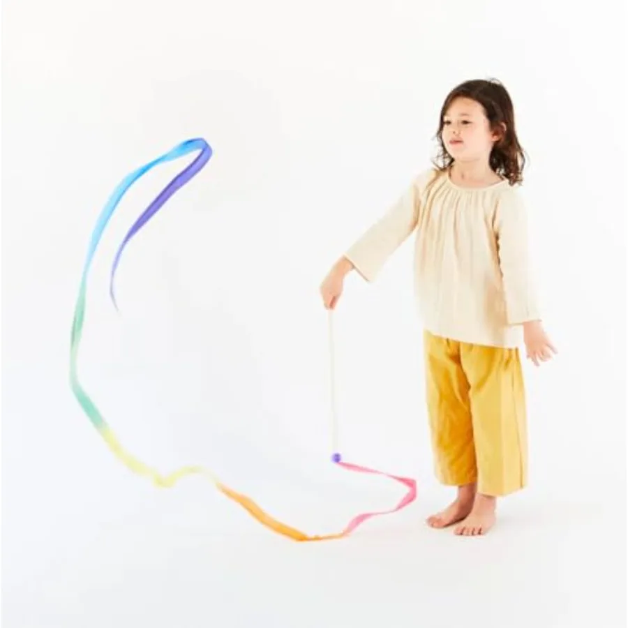 Streamer - Ribbon Wand for Pretend Play Dance Baton Twirling Gymnastics Party Favors Silk Ribbon Wooden Handle Rainbow Colors L