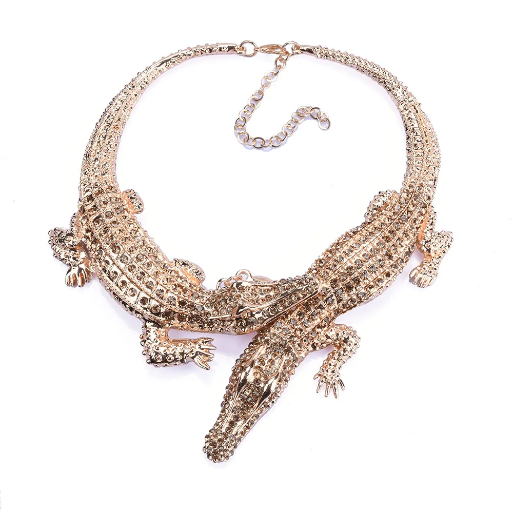 2024 New Fashion Double Large Crocodile Necklace Women Gold Silver Color Heavy Metal Statement Punk Choker Necklace Jewelry