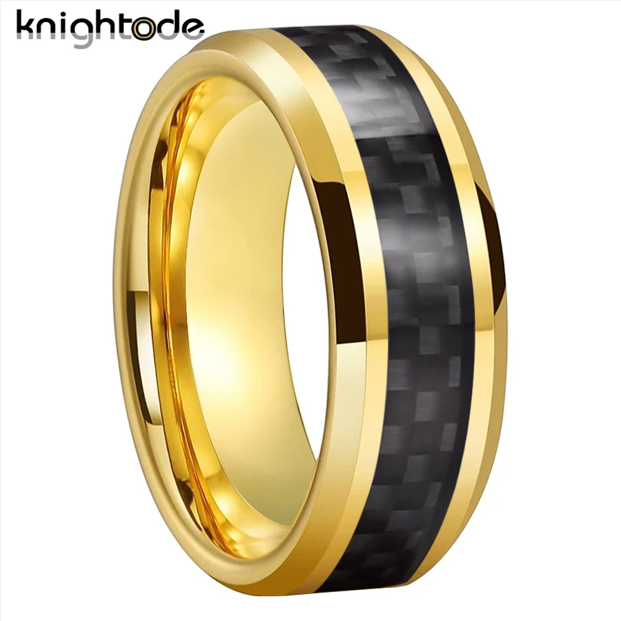 

8mm High Quality 5 Colors Tungsten Carbide Wedding Band Black Carbon Fiber Inlay For Men Rings Beveled Edges Polish Comfort Fit