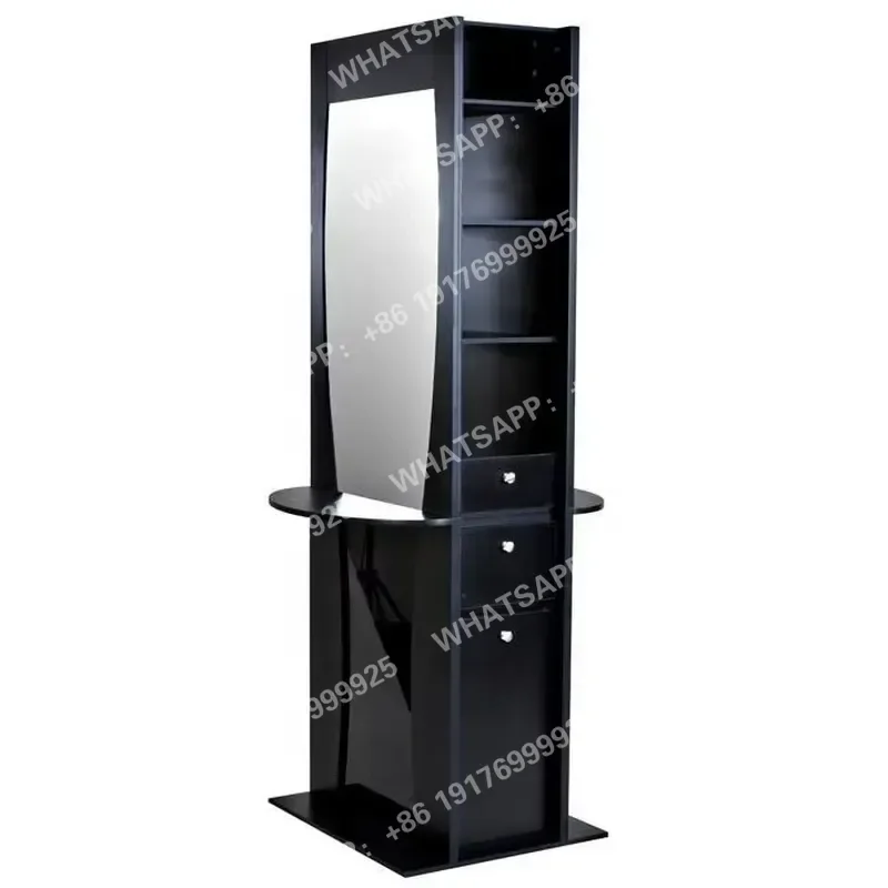 Modern Double Hair Styling Station with LED Makeup Mirror Elegant Glass Mirrors Cabinet for Salon Equipment on Sale