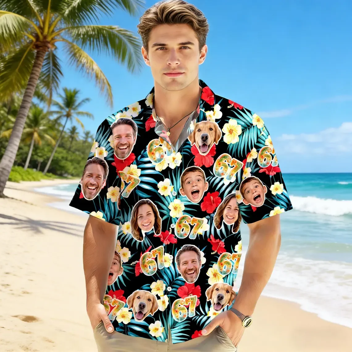 

Personalized 67 Meme Six Seven Hawaiian Shirt Custom Face Aloha Shirt, Bachelor Party Gifts Harajuku Fashion Unisex Tops
