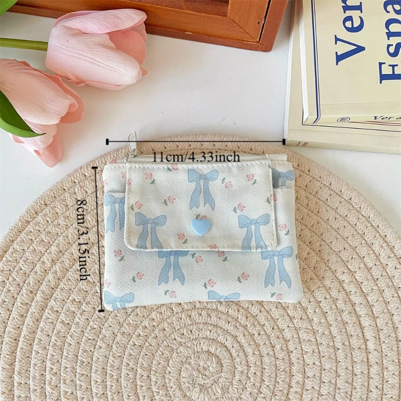 Multifunctional Mini Canvas Coin Purse Floral Print Jewelry Packing Bag Small Lipstick Bag Card Holder Bowknot Cute Wallet Daily