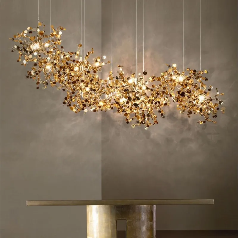 

Nordic Modern Personality Stainless Steel Chrome Leaf LED Chandelier Living Room Lamp Bar Table Lamp Dining Room Chandelier