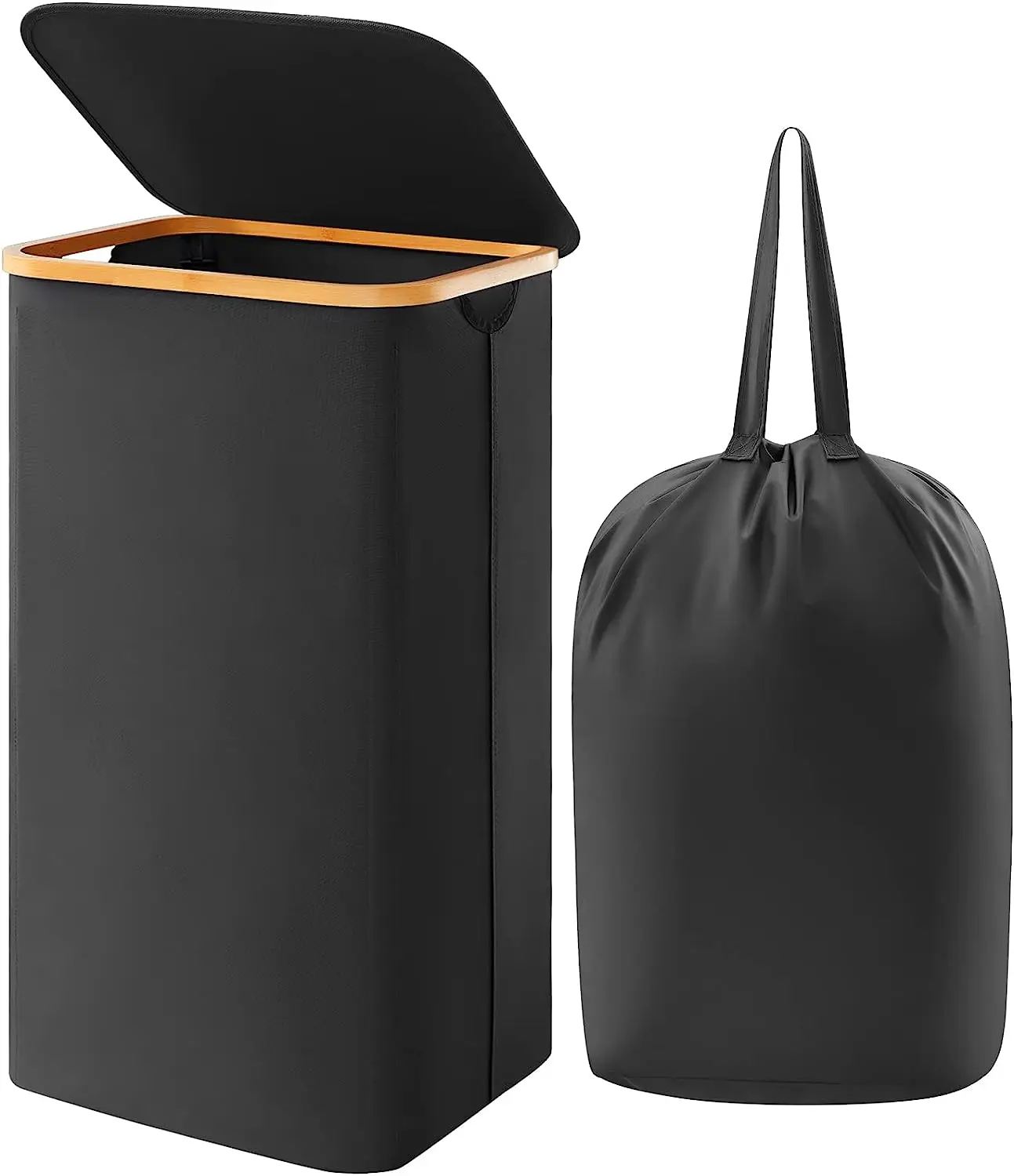 

！@Combohome Good Quality Household Storage Fabric Bamboo Laundry Hamper Foldable Washing Basket With Lid