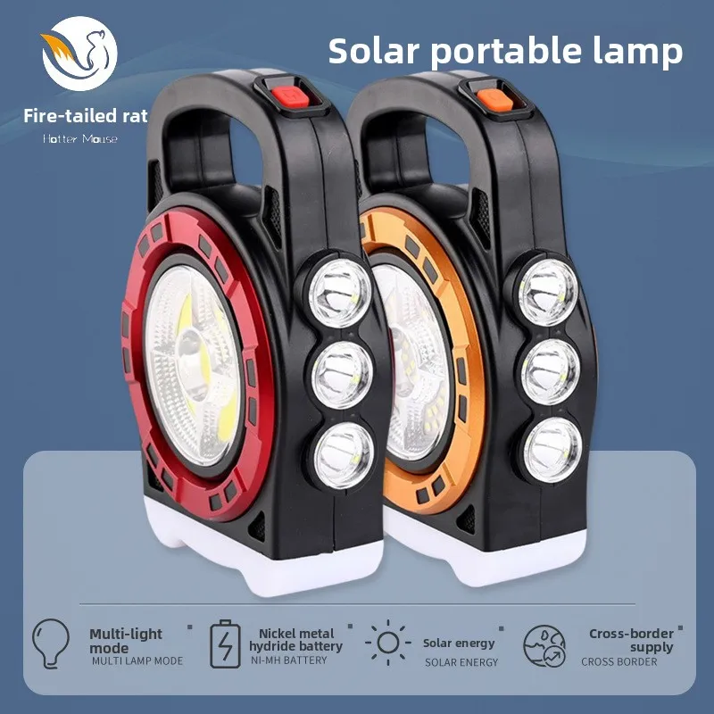Solar USB Rechargeable Camping Lantern Flashlight Searchlight Multi Function LED Light for Outdoor Tent Hiking and Emergency