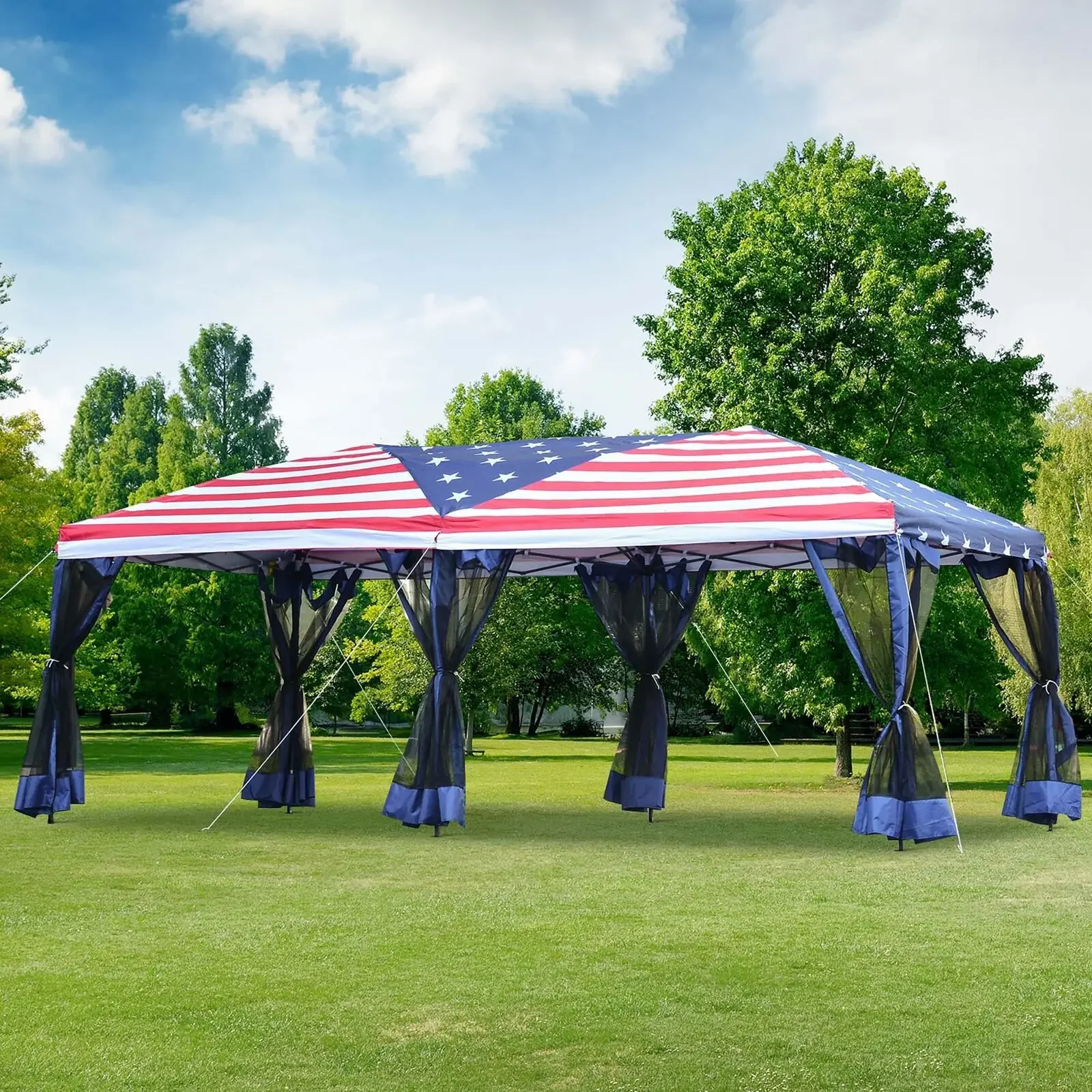 

10x20ft Pop up Party Tent Gazebo Canopy Market Instant Shelter American Flag