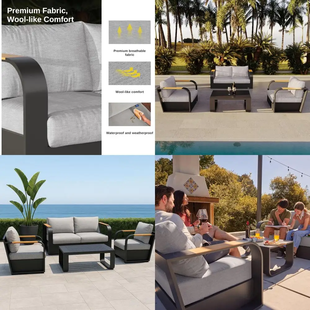 

4-Piece Outdoor Patio Furniture Set with Deep Seating, Loveseat, Table - All-Weather, Suitable for Porch, Balcony, Backyard - Gr