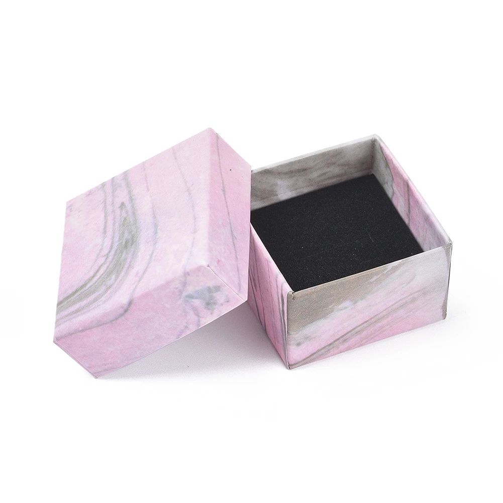 Pandahall-cajas de cartón cuadradas rectangulares rosas, juego de joyas con anillos de esponja negra, embalaje de joyería, 18 ~ 24 unidades por lote