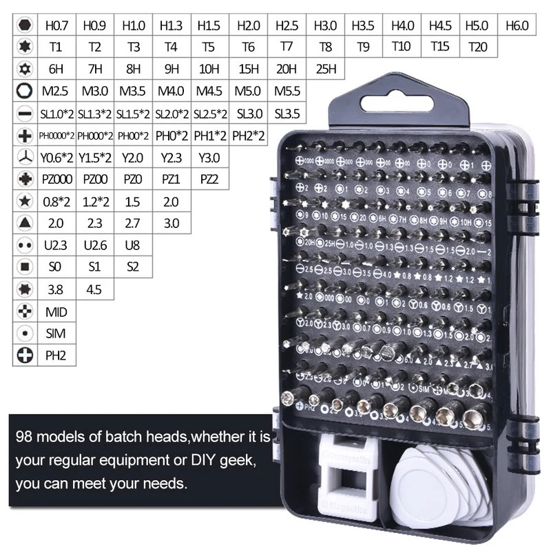 Jeu d\'embouts de tournevis multifonctions, dispositif de réparation de téléphone portable de précision, outils à main Torx Hex, 115 en 1