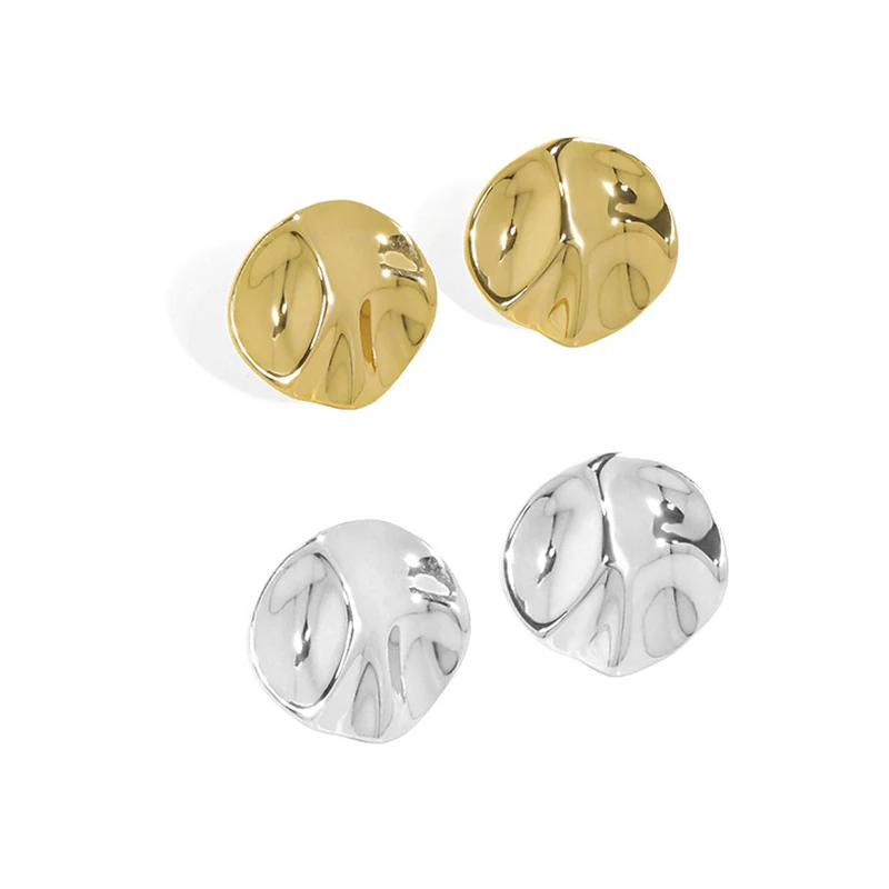 

18K Gold Plated Sliver Stud Earrings Minimalist earrings 925 Sterling Silver Geometric Irregular Round Disk Stud Earrings