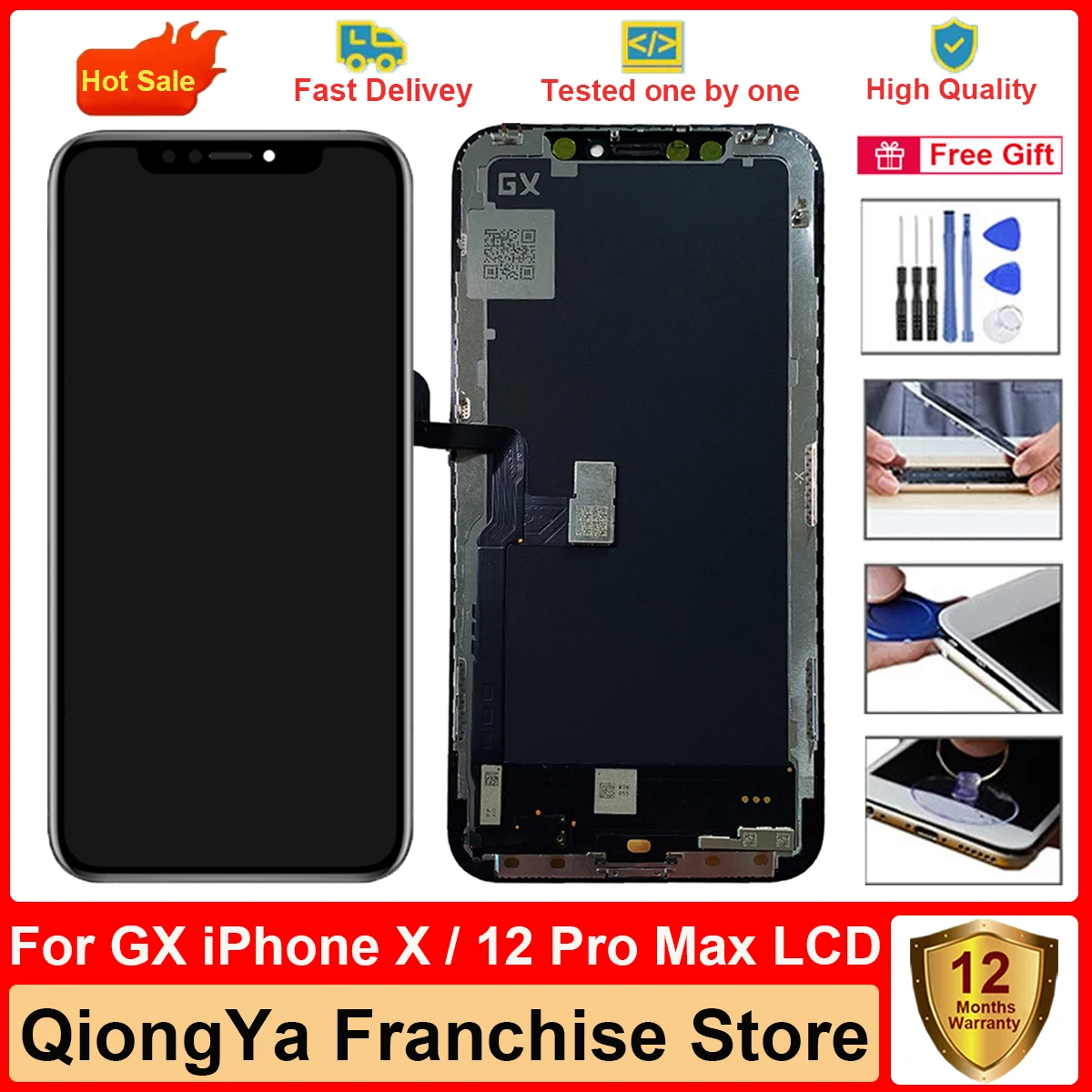 GX AMOLED Screen For iPhone X / XS / XS Max / 11 / 11 Pro Max / 12 Pro Max / 12 Pro / 13 LCD and Touch Screen Digitizer Assembly