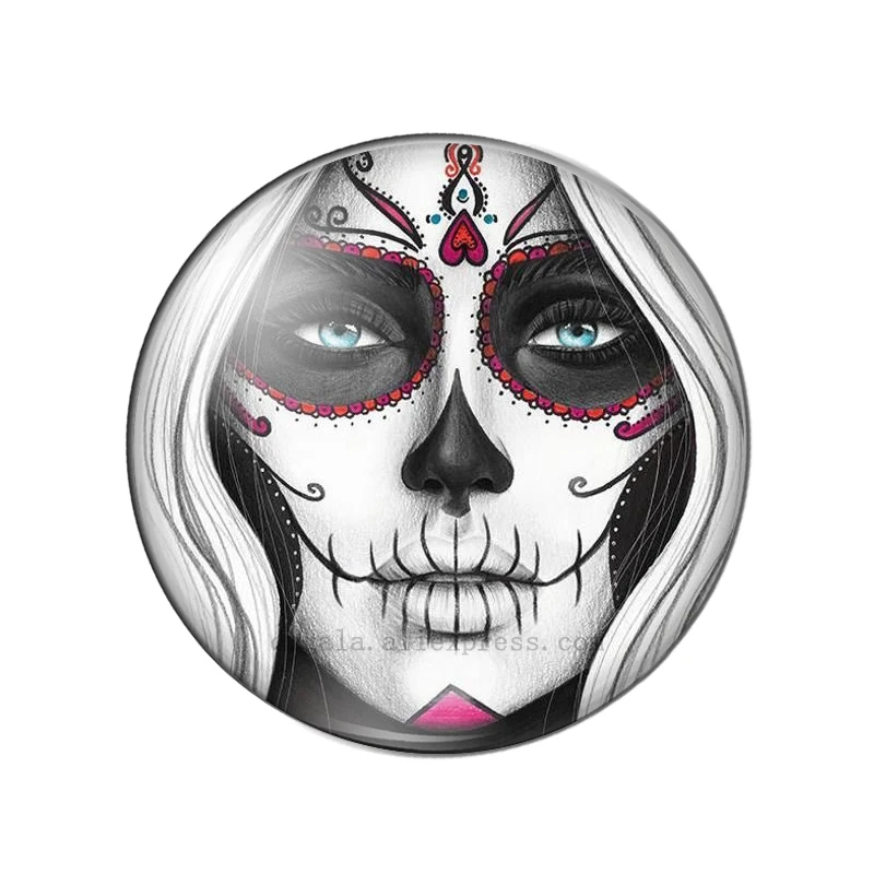 Beautiful Flower Skull Skeleton Bride Girls Image Glass Gems Cabochon Dome Demo Flat Back DIY Halloween Jewelry Accessories 8-30