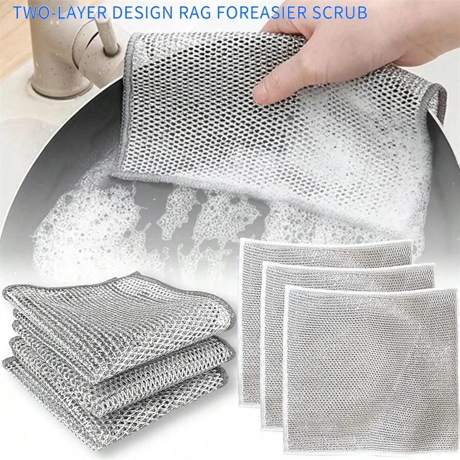 Double Layer Wire Dishwashing Rags 10/20pcs 20cm, Non-Scratch Scrubbing Cloths Multipurpose Kitchen Cleaning Dishcloth