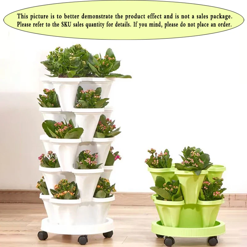 Vertical Planter Tower Garden, 3 Tiered Planter Stackable Herb Garden Planter with Movable Casters and Bottom Indoor and Outdoor