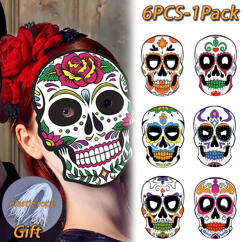 Máscaras faciales coloridas del Día de los muertos del día de los muertos de la fiesta del vestido del cráneo del papel para la decoración de la mascarada de Halloween