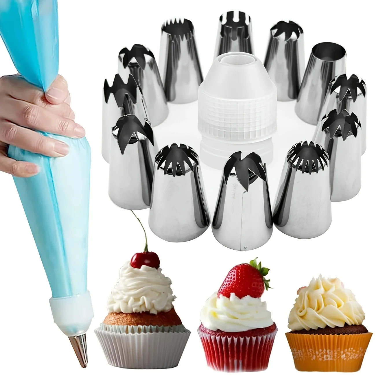 

14pcs Large Piping Tips Set,Stainless Steel frosting tips with Reusable Pastry Bag,Cake Decorating Tips Set for DIY Pastry Dough