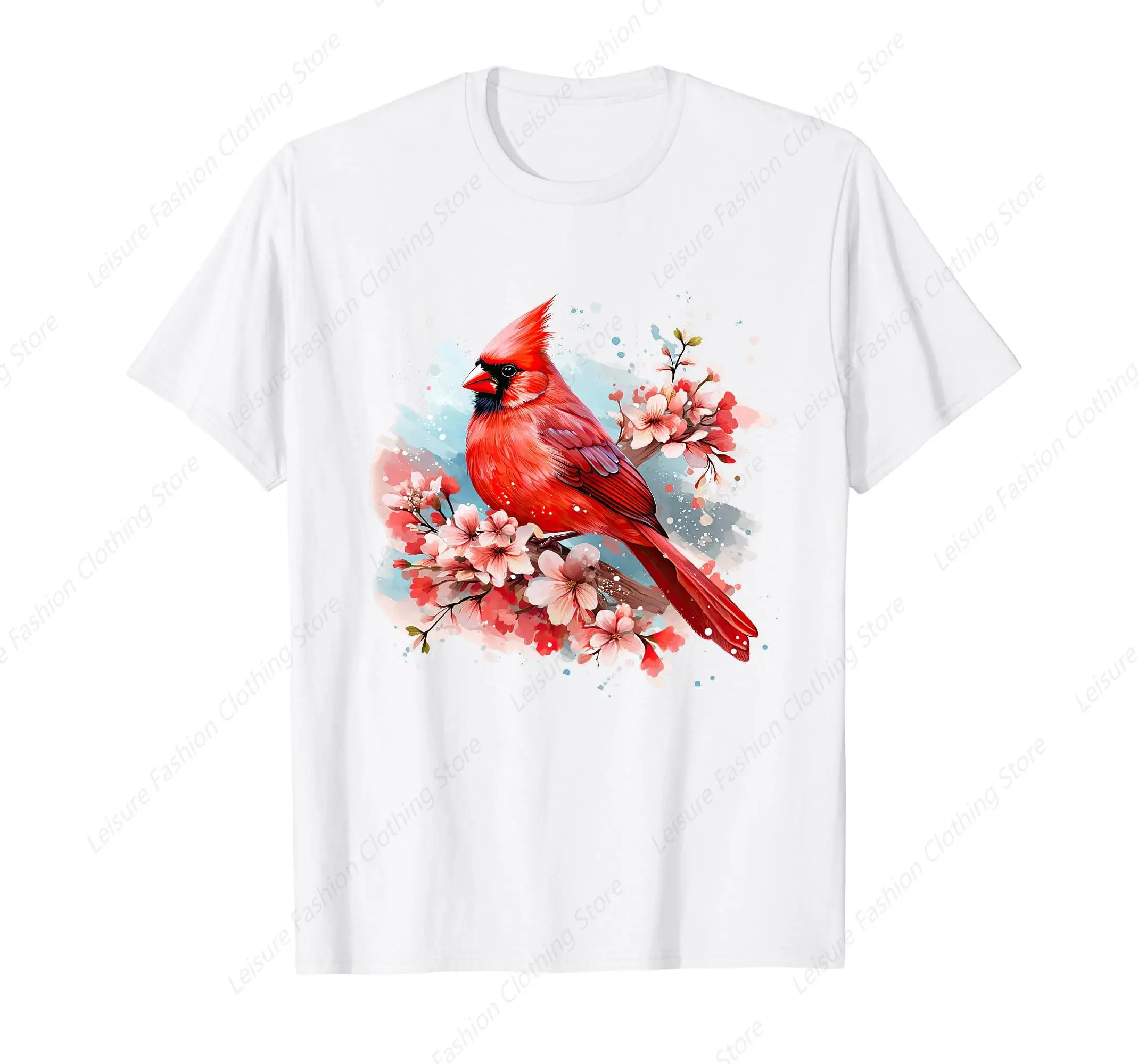 Watercolor Red Cardinal Floral Bird Watching Vintage Birding T-Shirt