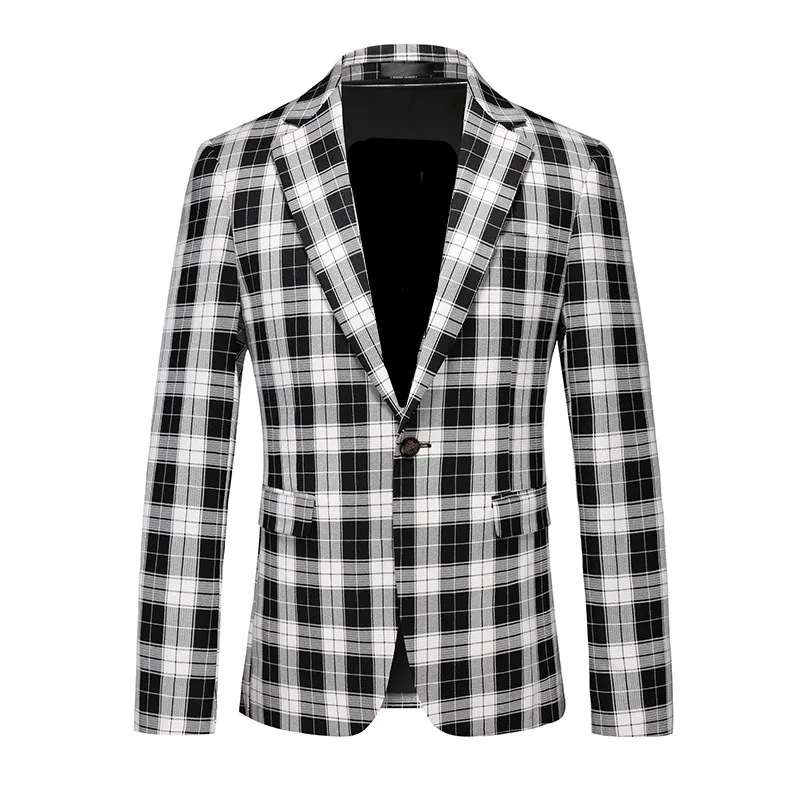 

Черно-белый мужской пиджак в клетку, модное платье в тонкую полоску, серо-розовые пиджаки, азиатский размер Terno Masculino.