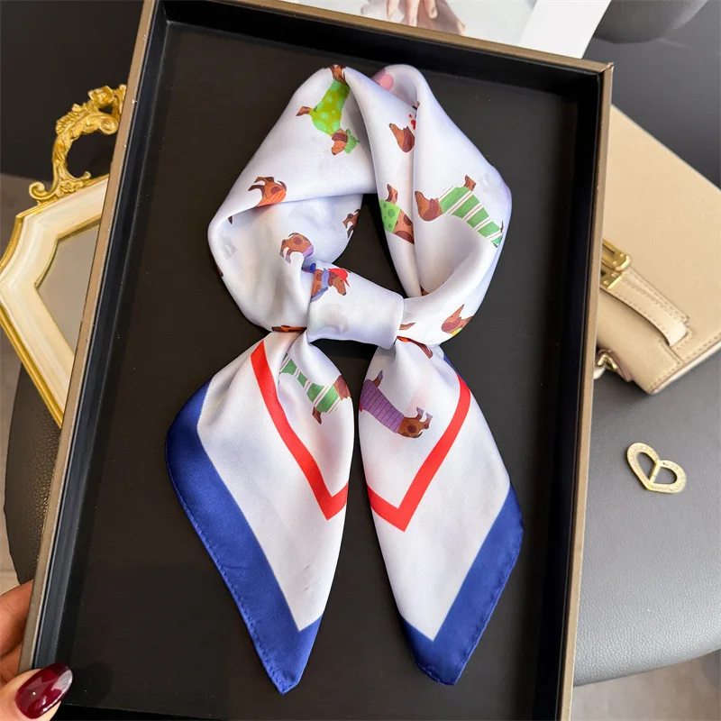 Seidenschal für Damen mit Wiener-Hund-Print, weicher Satin-Kopftuch, Haarband, Halstuch, Kopftuch, Damen-Stirnband, Foulard, Taschenband