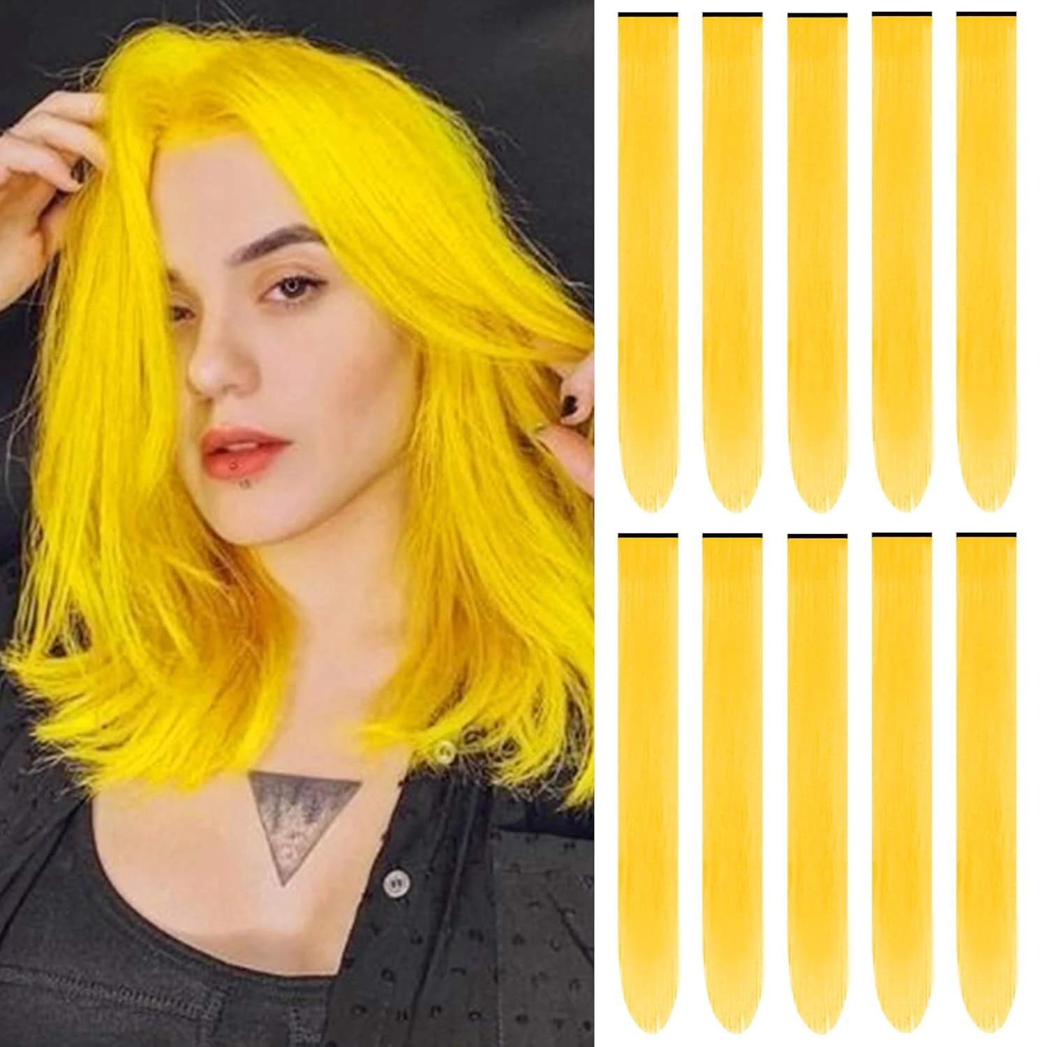 22 Inch Colored Hair extension Clip in Hair Extension for Women Girls Kids Synthetic Highlight Hair Piece for Party Halloween