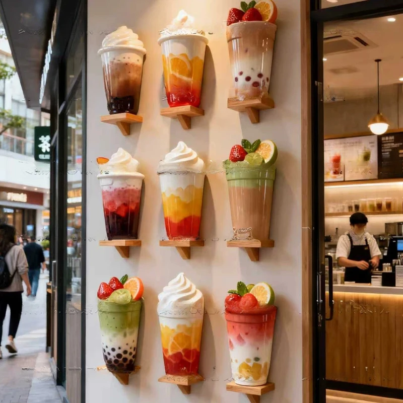 

Internet celebrity milk tea shop three-dimensional simulation milk tea cup outdoor clock in wall creative decoration ornament