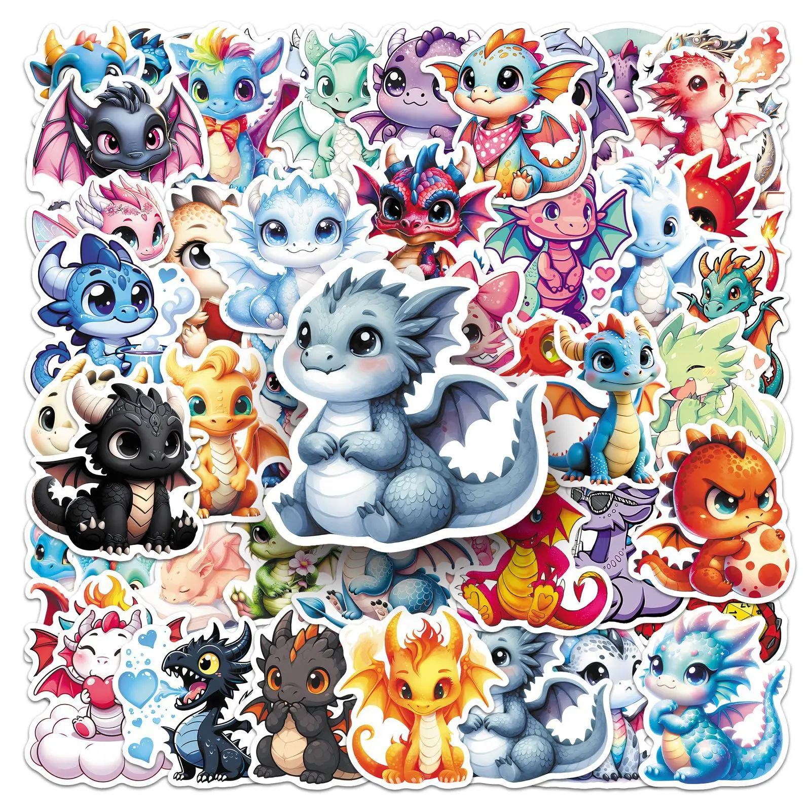 50/100PCS Adesivos de Dragão Voador Fofo em Estilo Cartoon, Dinossauros Ocidentais, Animais Fofos, Decoração à Prova d'Água, DIY para Computador