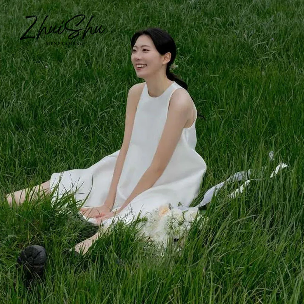 ZHUISHU Simple A Line Short Wedding Party Dresses Korea Photo shoot O-Neck Mini Bridal Gowns Formal Party Dress Plus Size Summer