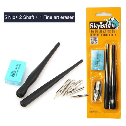 Imagen 1 del producto Juego de papelería escolar, soporte para Punta de dibujos animados, borrador, material de pintura, pluma de Manga, pluma Dip, herramienta de dibujo de caligrafía