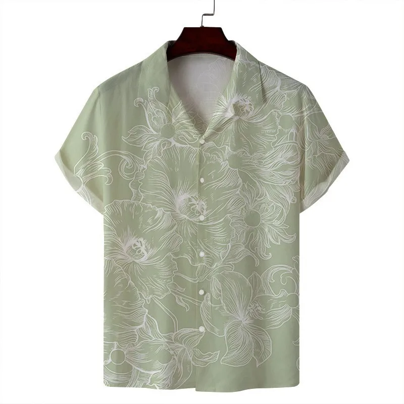 Summer Men's Casual Skull Print Shirts Short Sleeve Tops Lapel Retro Vintage Clothing
