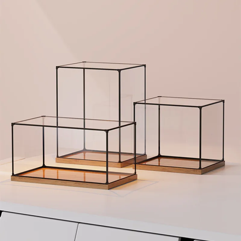 Acrylic Metal Frame Display Box, Action Figure Storage Box, Building Block Model, Car Organizer, Clear, Dustproof, Cabinet