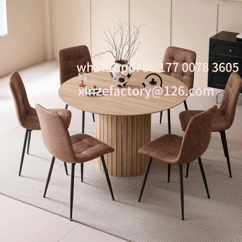 طاولة طعام مستديرة قابلة للتخصيص/طاولة نورديك تتسع لـ 4 إلى 6 أشخاص، غرفة طعام دائرية بقاعدة خشبية، طاولة عشاء المطبخ #5