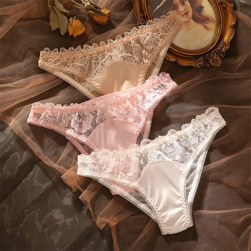 

3 пары сексуального женского нижнего белья с кружевной отделкой, удобные и шелковистые, высококачественные сетчатые трусы для девочек, милые и простые удобные трусы