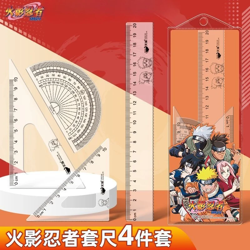 NARUTO Uzumaki Naruto Gaara Anime-Merchandise Cartoon Niedliches Lineal Winkelmesser Dreieck-Set Vierteiliges Lern- und Zeichenzubehör für Prüfungen – Detail 3