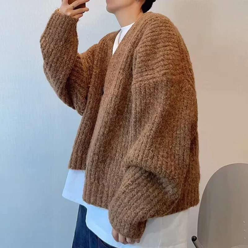 Herbst Winter männer Einfarbig Strickjacke Pullover Strickwaren Koreanische Taste Strickjacke Männlichen Vintage Pullover Hip-Hop Streetwear – Detail 12