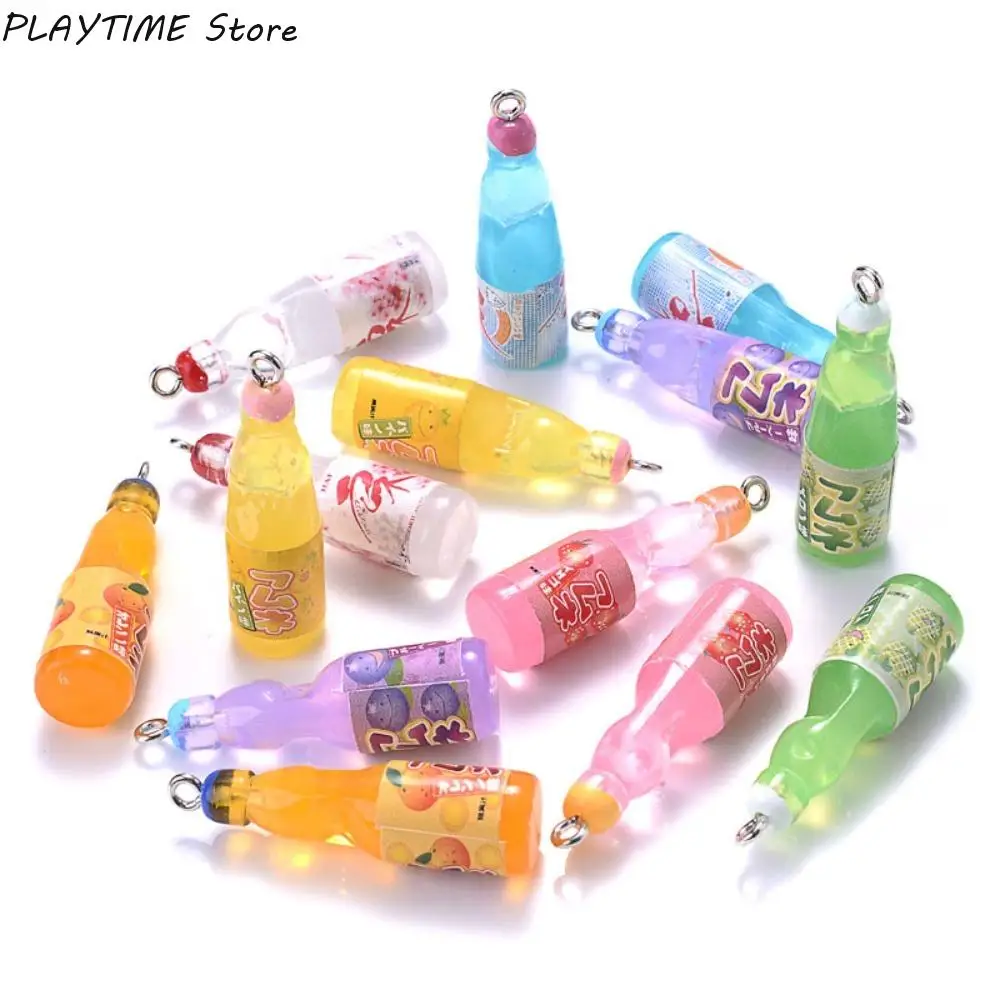 

10Pcs Plastic Cola Soda Drinks Beverages Charms Juice Alcohol Lemonade Bottle Resin Pendants for Jewelry Making Mini Crafts