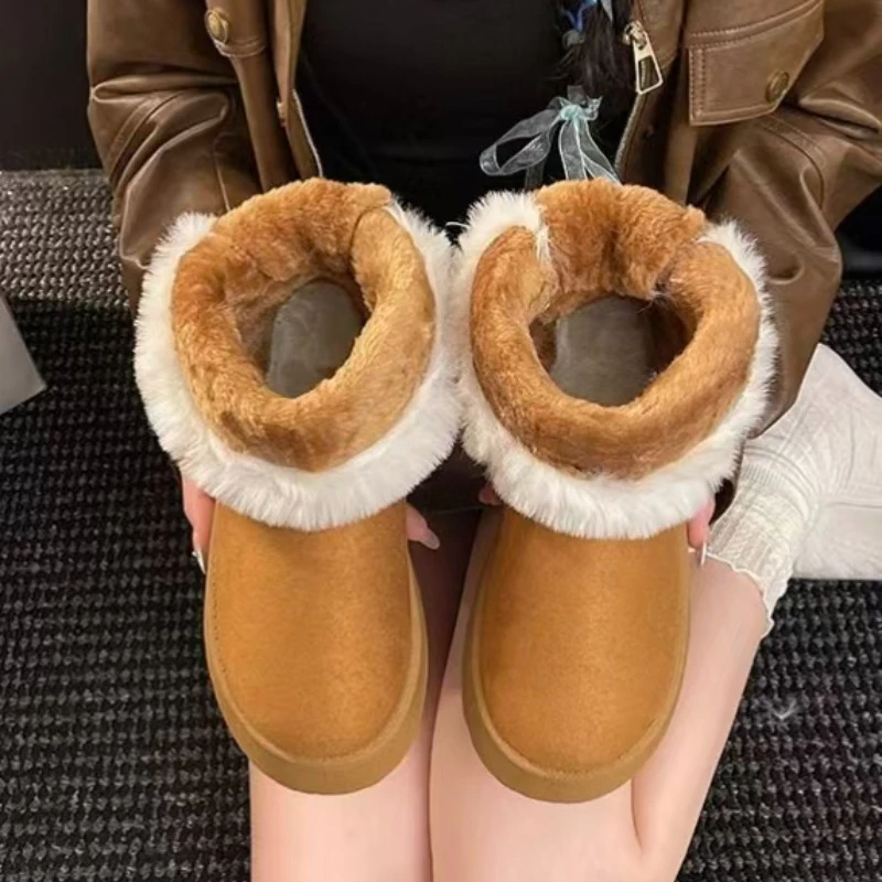 

Новые модные простые и элегантные зимние ботинки с круглым носком, зимние туфли на плоской подошве, мягкая студенческая теплая женская обувь из шерсти