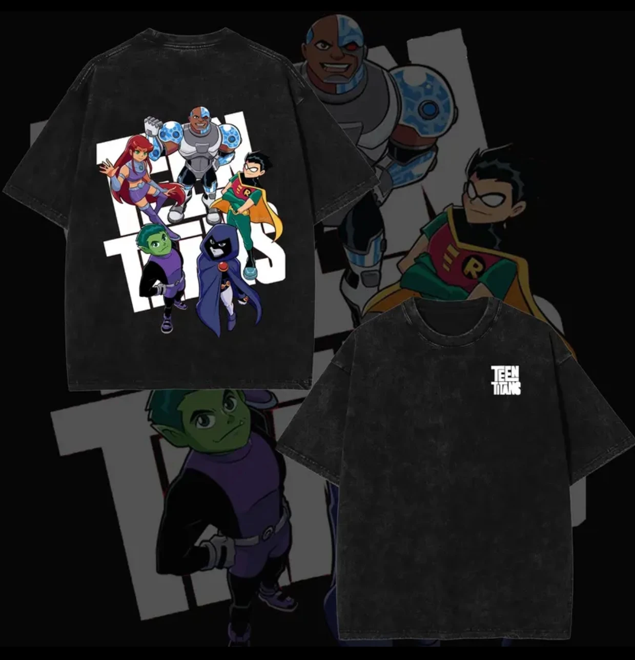 Teen Titans Go! Camiseta Lavada, Nuevo Modelo, Ropa con Personalidad, Prendas para Todo el Año, Estilo Oversize Unisex, Ropa Urbana, Moderna y de Alta Calidad