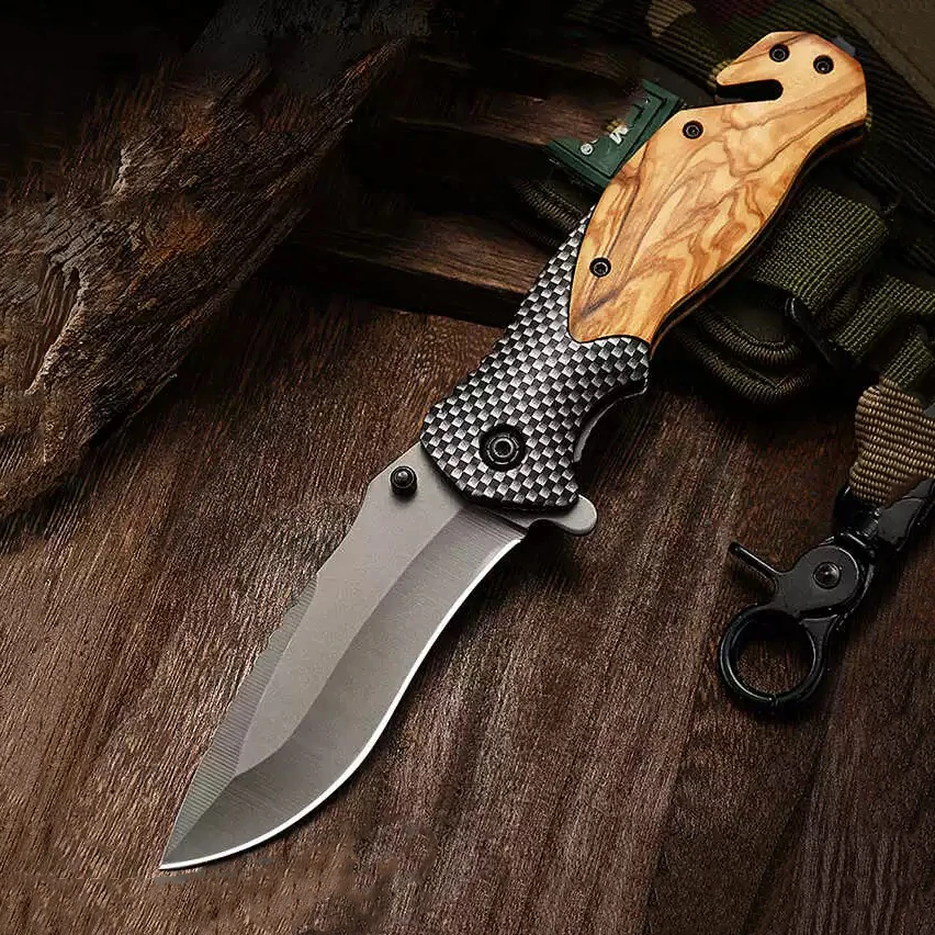 Wooden Handle Knife Hunting Tactical Folding Knife Foldable Survival Pocket Knives EDC Multitool Men Outdoor Self Defense Tools