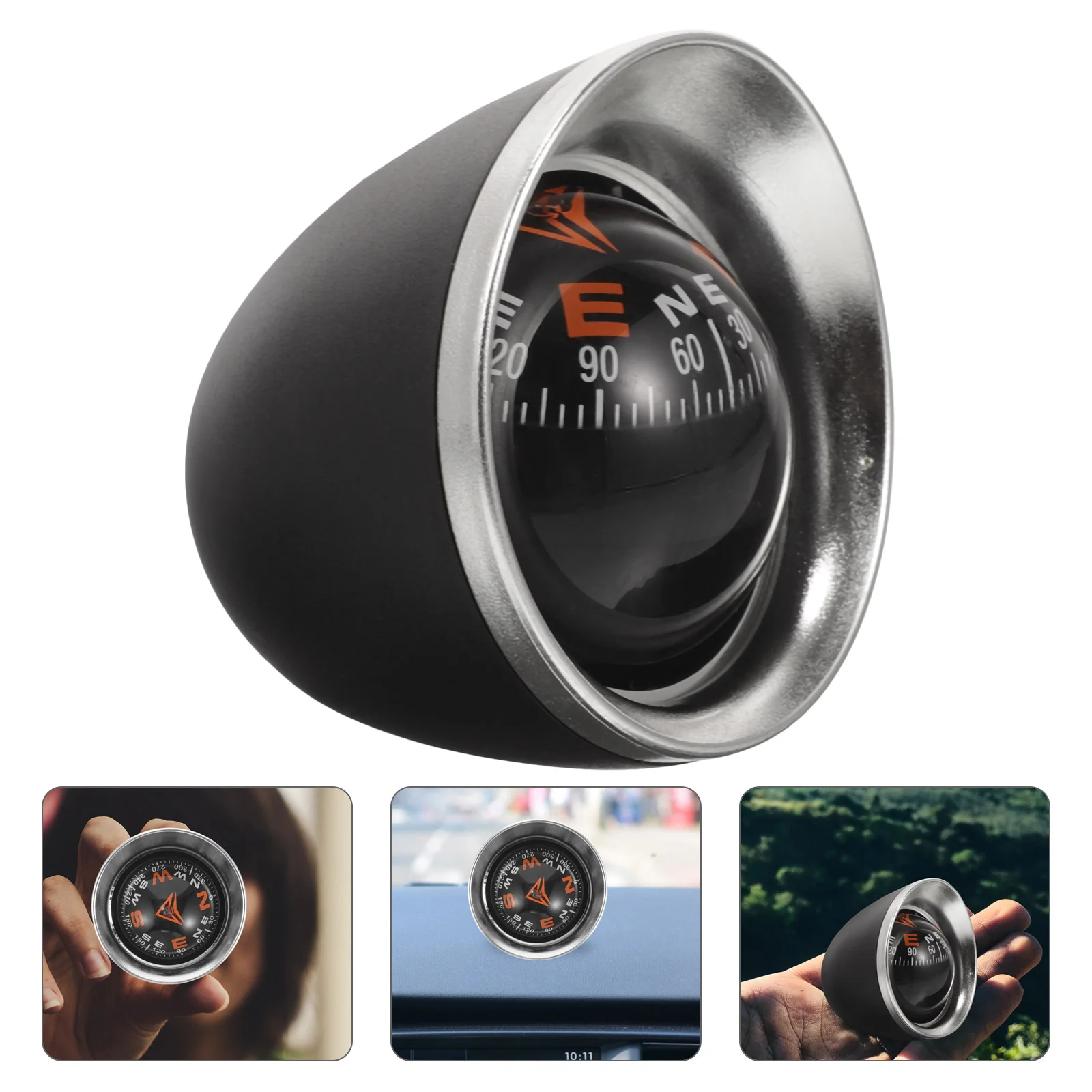 

Compass Decorative Ornaments Car Ball Multifunction Navigation Direction Black Travel